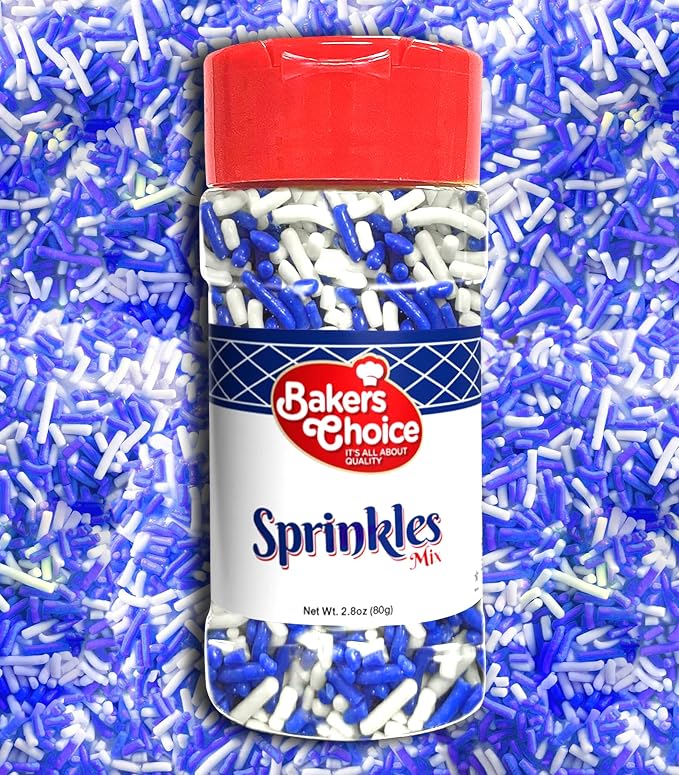 Baker's Choice Hanukkah Sprinkles For Baking - Blue & White Sprinkles - Boy Baby Shower Gender Reveal & Chanukah Sprinkles for Cookie Decorating - Dairy Free, Kosher 2.8 oz
