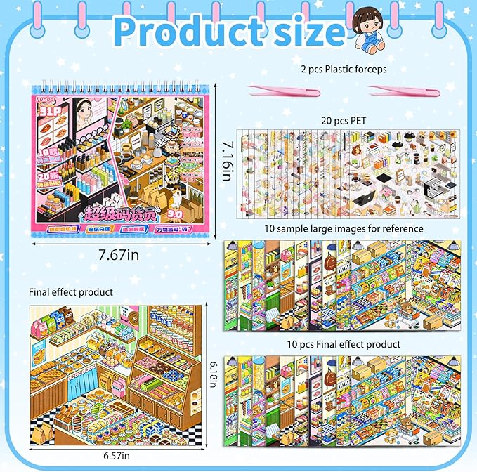 10Pcs Big Size 3D Stickers Scene Book DIY Make Your Own Scenes House Stickers Therapy for Adults Relief Stress Pass The Time (Multicolor)