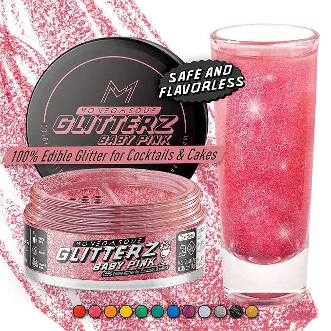 MONÉGASQUE Baby Pink Edible Glitter for Drinks 10g – Pink Edible Glitter for Cakes & Cocktails – Drink Shimmer Powder – Cocktail Sparkles for Drinks – Food & Cake Decorations Spray Sprinkles