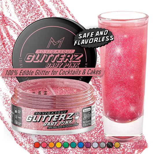 MONÉGASQUE Baby Pink Edible Glitter for Drinks 10g – Pink Edible Glitter for Cakes & Cocktails – Drink Shimmer Powder – Cocktail Sparkles for Drinks – Food & Cake Decorations Spray Sprinkles