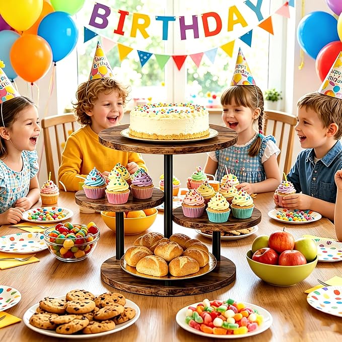 4 Tier Rotating Wooden Cupcake Tower Stand, Round 360° Rotatable Dessert Tiered Tray Display Holds 50 Cupcakes, Farmhouse Cake Cookie Stand for Wedding Birthday Baby Shower Tea Party Dessert Table