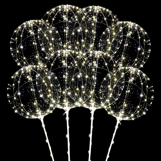 10 Pack Big Light Up BOBO Led Balloons with Sticks - Clear Balloons with Lights, Glow in the Dark, Flicker in the Daylight - Perfect Glow Party Supplies for Birthday, Wedding, Graduation, Warm White