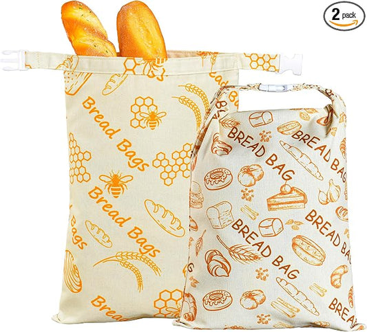 Beeswax Bread Bags Reusable for Sourdough & Homemade Bread | 2 Pack 17 × 12 Inch Large Capacity, Double-Layer Waxed Cotton Design, Plastic Free Alternative for Daily Baking