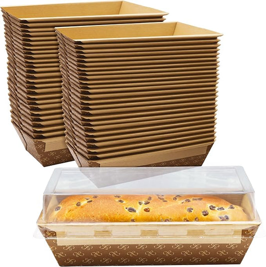 Chef-Grade 1Lb Paper Loaf Pans w/Lids 50Pk. Elegant Disposable, Bakeable Kraft Pan Supplies for Baking Bread, Small Meatloaf, Bundt Cake Sweets for Holiday Gifts, Bake Sales or Fundraiser.