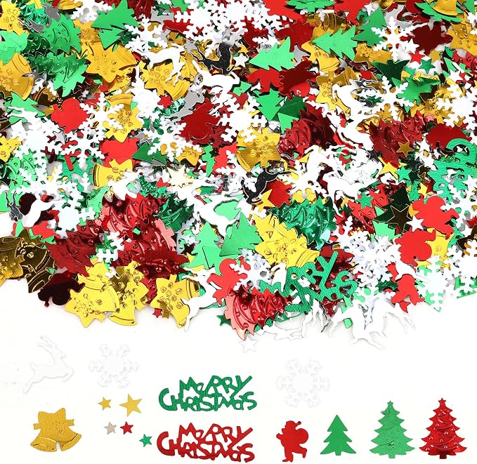 Christmas Glitter Confetti Table Decorations, Metallic Foil Snowflake Confetti for Christmas Party Decorations, Santa Xmas Tree Sequins Party Scatter for New Years Table Decor Winter Party Supplies