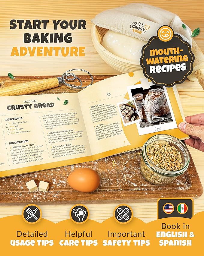 CRUSTLOVE Dutch Oven Bread Baking - 5QT Enamel Bread-Oven - incl Sourdough Bread-Baking Suppliers like Dough Whisk Scoring Lame etc Bread-Dome Cast Iron Bread-Pan with Lid for Sour dough, Bread-making