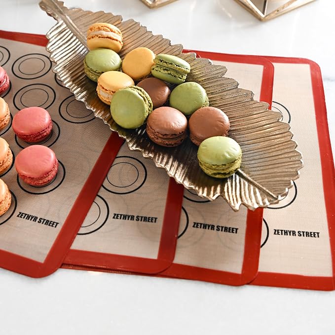 Macaron Silicone Baking Mats - Set of 2 - Full Size - 16 x 24 in (40 x 60 cm), Non-Stick Macaron Mat for Perfect Baking - Dishwasher & Oven Safe, Ideal for Macarons, Cookies, Bread, Red Border