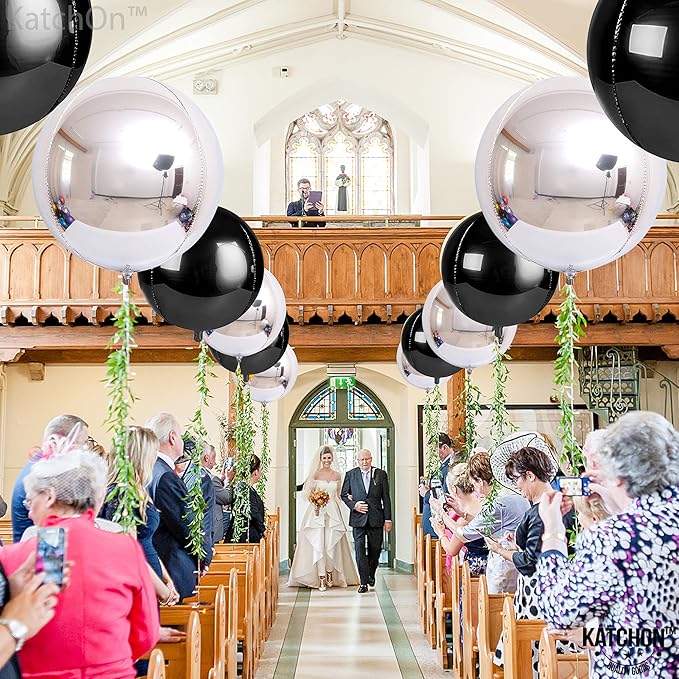 KatchOn, Large Black and Silver Balloon - 22 Inch, Pack of 6 | Black and Silver Mylar Balloons for New Years Decorations 2026 | Birthday, Bachelorette Party Decorations | New Years Eve Balloons
