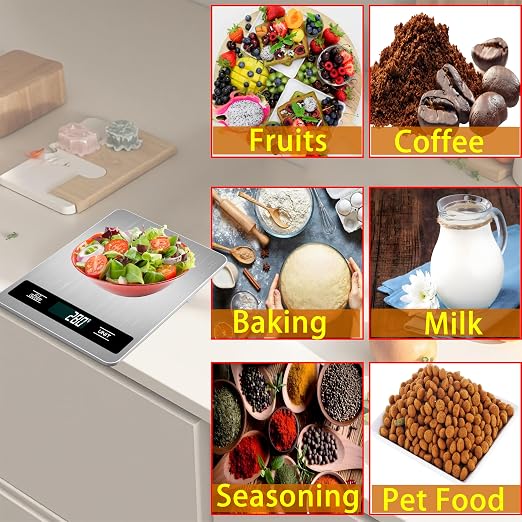 Digital Kitchen Scale, 33lb/15kg High Capacity Weight Grams and Ounces for Baking Cooking and Meal Prep, 1g/0.05oz Precise, 6 Units with Tare Function, USB Rechargeable (B Style)
