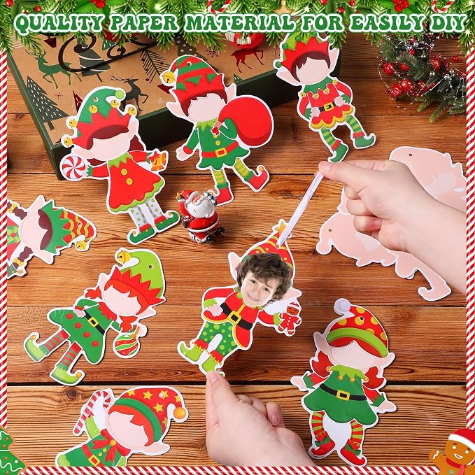 Dianelhall 24 Sets Christmas Elf Craft Kit DIY Elf Picture Frame Crafts Holiday Party Picture Frames with Xmas Dress up Sticker for Winter Christmas Classroom Holiday Party Activities