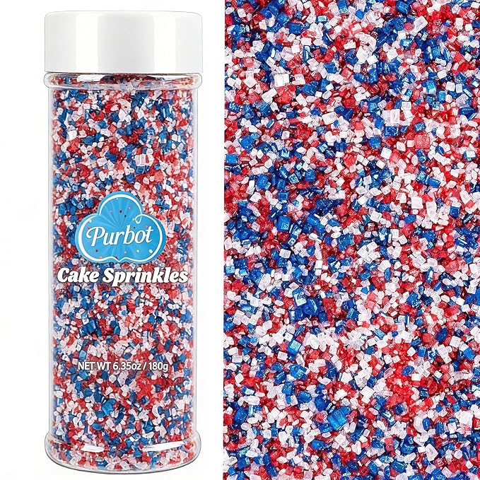 Patriotic Red White and Blue Sprinkles, 6.35oz/180g Edible 4th of July Sprinkles Sanding Sugar for Baking, Sparkling Crystals Sugar Sprinkles for Cake Cupcake Cookie Dessert Ice Cream