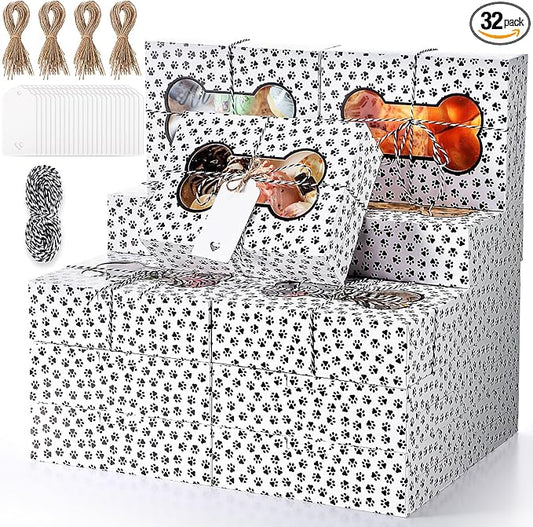 32 Pcs Cookie Boxes with Window 8 x 6 x 2.5 Colorful Bakery Boxes Doggy Party Favors for Gift Giving Treat Birthday Chocolate Dessert Donut Cake Packaging