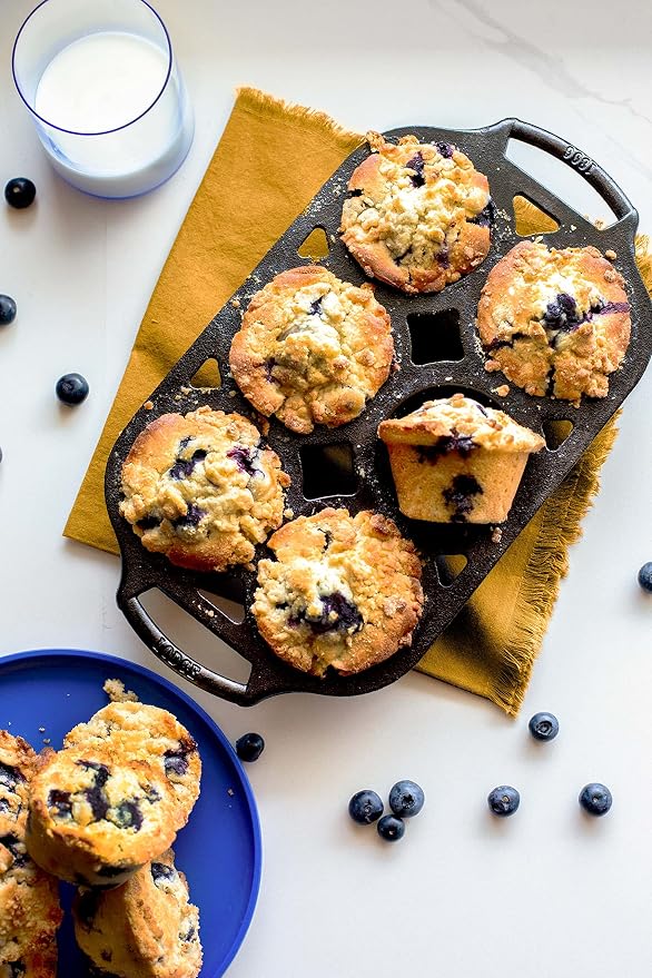 Lodge Seasoned Cast Iron Muffin Pan Set - Six-Well Bakeware Set for Muffins, Cupcakes, Cornbread & Homemade Favorites - Includes Looped Handles - 2-Pack