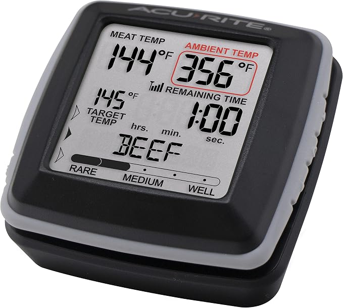AcuRite 01185M Digital Meat Thermometer with Wireless Display and Time Left to Cook Gray, 3.31-inch Height x 3.43-inch Width x 2.52-inch Depth