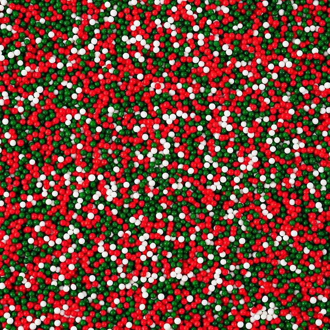 Christmas Sprinkles Bulk 16oz - Edible Red Green White Nonpareils Mini Pearls for Baking, Cookies, Cupcakes | Holiday Sprinkles Topper Decorations, Xmas Cake Decorating Supplies 1lb