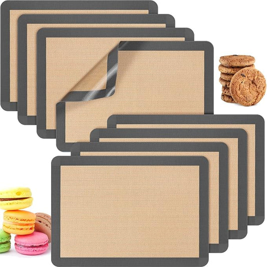 Nuanchu 8 Pieces Silicone Baking Mat Non-stick Silicone Baking Half Sheet 16.5'' x 11.6'' Silicones Cookie Sheet Easy Clean Oven Cookie Liner for Oven Making, Macaroon, Bread Pastry(Grey)