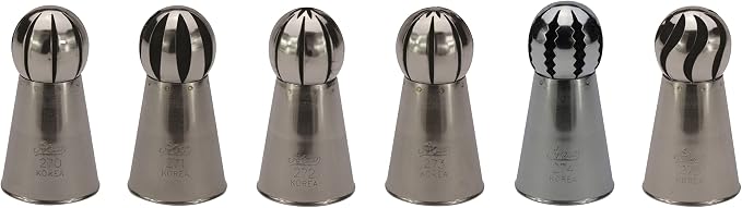 Ateco One Step Flower Russian Ball Tube Set, Includes Stainless Steel Tips: 270, 271, 272, 273, 274, & 275