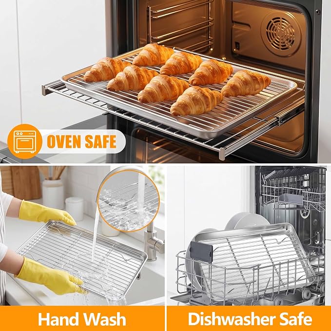 Homikit 16x12 Inches Baking Sheet with Wire Rack Set (2 Pans+2 Racks) | Stainless Steel Cookie Sheets for Baking, Metal Baking Tray Jelly Roll Pan with Cooling Racks, Oven & Dishwasher Safe