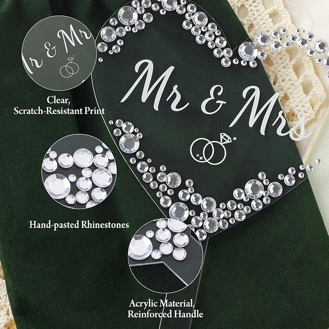Coucoland Mr and Mrs Cake Topper - Heart Wedding Cake Decor with Sparkling Rhinestones for Engagement Bridal Anniversary