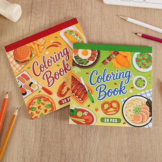 2 PCS World Food Coloring Book for Adults Relaxation and Teens Stress Relief, 60 Pages Spiral Coloring Book for Women,Mindfulness Stress-Free Patterns for Adult to Relax Relieve Anxiety Gifts
