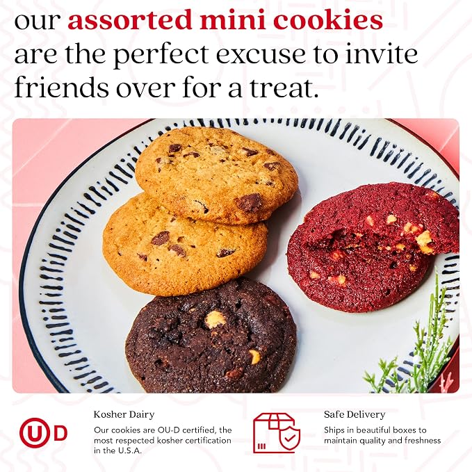 David's Cookies Fresh-Baked Sweet Sampler Mini Bites Tin - 14oz Assorted Mini Cookies with Chocolate Chip, Chocolate & White Chocolate Chip & Red Velvet - Delicious Gourmet Gift For All Occasions