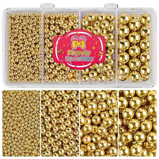 Gold Sprinkles Edible Pearls for Cake Decorating, 4 Sizes Gold Pearl Sprinkles for Cupcakes Ice Cream Dessert 4.6oz