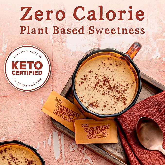 MONK FRUIT IN THE RAW, Natural Monk Fruit Sweetener w/Erythritol, Sugar-Free, Keto, Gluten Free, Zero Calorie, Low Carb, Vegan Sugar Substitute, 40 Count Packets (Pack of 2)