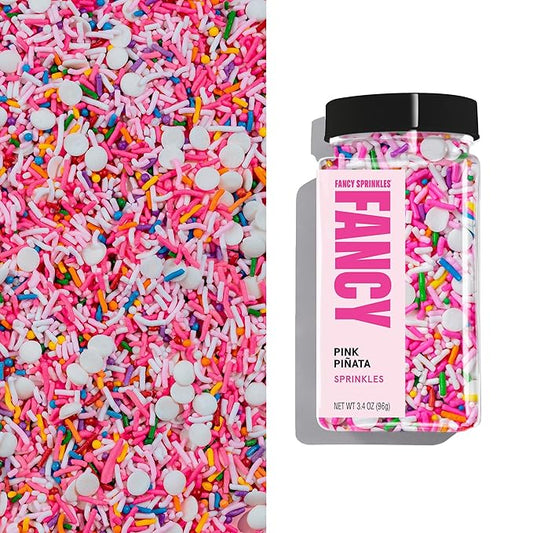 Fancy Sprinkles Pink Pinata Sprinkle Mix | Hot Pink, Pastel Pink & Rainbow Jimmies | Cake, Cupcake & Funfetti Baking | Birthday Party & Girls Night | 1 Pack (0.5c)