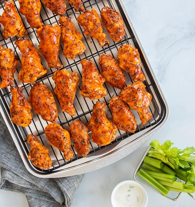 Nordic Ware Oven Crisp Baking Tray 2pc Set Includes Pan and Rack; Natural Aluminum For Air Frying,Crisping,Broiling,Baking; Cooking Surface 17 x 12 Inches,(Pack of 3)