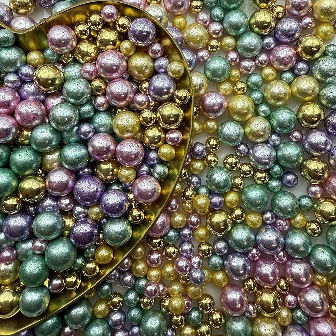 CandiJumpin Edible Pearls for Cake Decorating, Rainbow Pearl Sprinkles Colorful Silver Sugar Pearls Edible Cake Decorations Rainbow Pearl Sugar Sprinkles Silver Cupcake Toppers Baby Shower Party Birthday Wedding Christmas Supplies 3 OZ