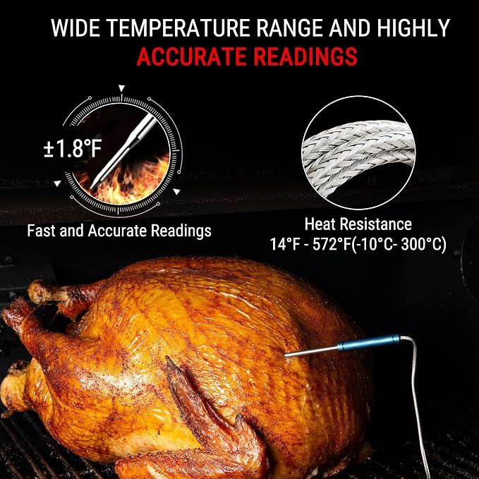 TempPro TP27 500FT Wireless Meat Thermometer for Grilling and Smoking with 4 Probes BBQ Kitchen Food Cooking Digital Thermometer for Meat Turkey Cooking Gift for Dad Him Husband (Previously ThermoPro)