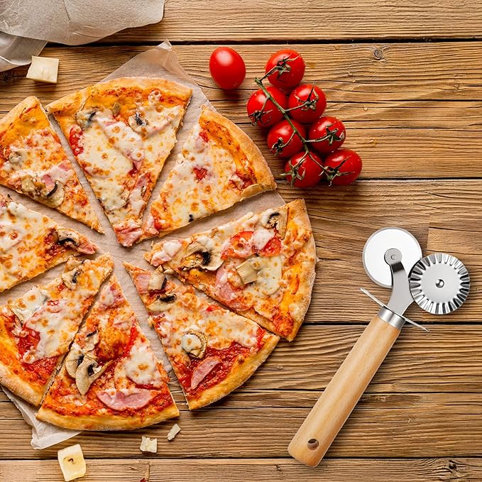 Oruola Pasta Wheel Cutter, Double Fluted Pastry Cutter Wheel,Double-Blade Ravioli Cutters,Stainless Steel Double Roller Dough Cutters with Wooden Handle for Pizza,Ravioli,Cookies