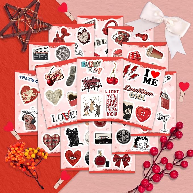 100Pcs Red Aesthetic Stickers - Cool Y2K Stickers for Water Battle, Laptop - Downtown Girl Party Supplies, Decoration