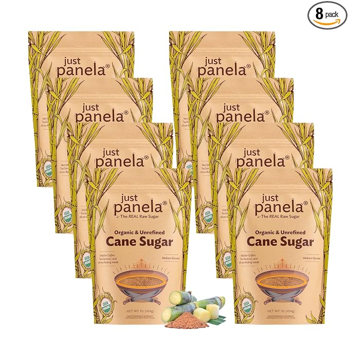 Just Panela Organic Unrefined Cane Sugar 1 Pound Pack of 8 | 100% Unprocessed, Raw Sugar | Great for Baking, Cooking & Sweetening | Healthier Alternative to Regular Refined Sugar