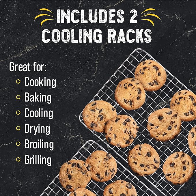 Checkered Chef Cooling Rack for Cooking and Baking - 8” x 11 ¾" Set of 2 Stainless Steel, Oven Safe Grid Wire Cookie Cooling Racks | Stainless Steel, Oven Safe, Grid Wire Design