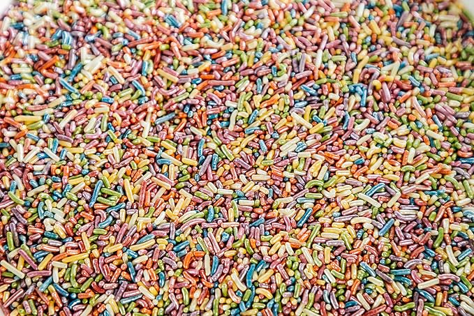 100% NATURAL PEARLIZED RAINBOW SPRINKLES - Dairy Free, Nut Free, Gluten Free, Soy Free, Egg Free, Vegan, Kosher,Cake Decorating Jimmies,Cupcakes,Cookies,Cakes Topper,Bulk Candy,Large 1.5 LBS
