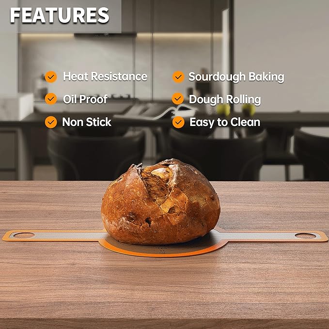 GUYGUYDREMAT Bread Sling for Dutch Oven – Heavy-Duty Reusable Silicone Baking Mat with Finger-Loop Handles, Non-Stick Sourdough Bread Liner, Fits 8–9 Inch Baskets (2-Pack, High-visibility Orange)
