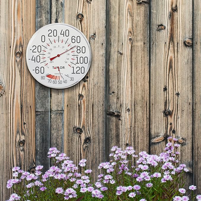 Taylor Metal Wall Indoor Outdoor Thermometer and Hygrometer, Easy to Read Numbers for Patio, Pool, and Indoor Areas, 12 inch, White (Pack of 5)