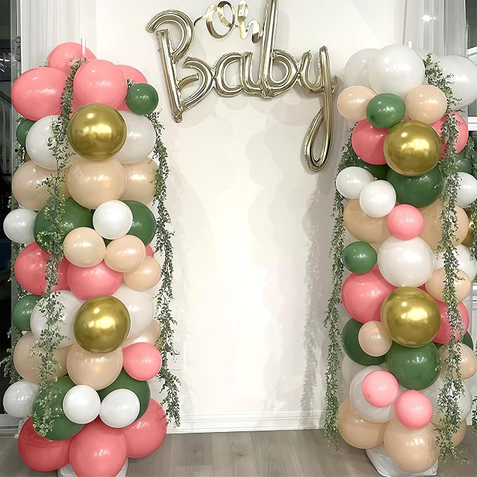 Pink and Green Balloon Arch Kit 127Pcs Sage Green Dusty Pink Gold Balloons Garland Boho Retro Blush Champagne Birthday Party Balloons for Girls Jungle Safari Woodland Baby Shower Wedding Decorations