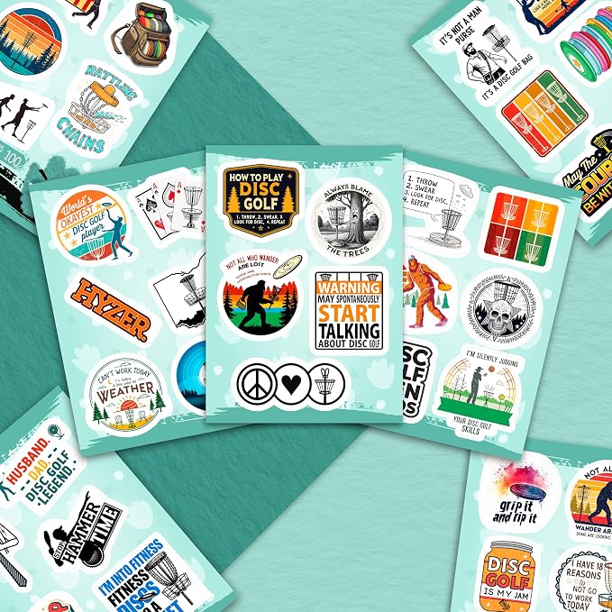 100Pcs Disc Golf Stickers Decals for Water Bottles - Disc Golf Gifts, Party Supplies, Decorations, Supplies - Gift for Women & Men