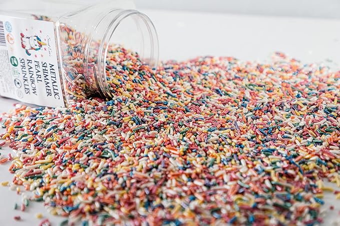 METALLIC SHIMMER PEARL RAINBOW SPRINKLES-Dairy Free,Gluten-free,Egg Free,Vegan,Soy Free,Nuts Free,Kosher,Cookies,Cupcakes,Cake Topper,Jimmies,Large,Bulk Candy,1.5 LBS