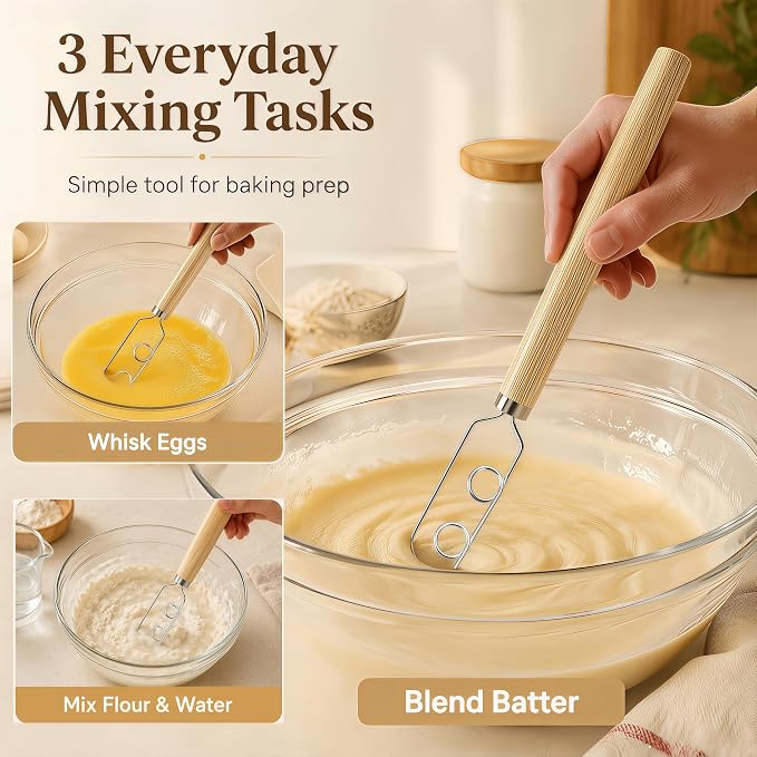 Digead Danish Dough Whisk, Stainless Steel Dutch Whisk with Wooden Handle | Ergonomic Manual Mixing Tool for Home Baking: Heavy Dough, Sourdough Bread, Pizza Dough, Cake Batter (13 inch)