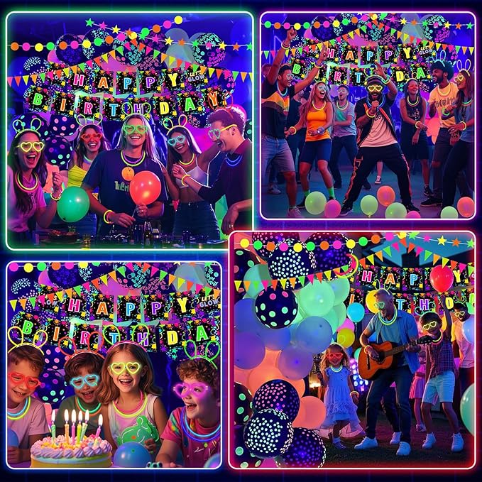 260 Pcs Neon Balloons Arch Garland Kit, Glow in the Dark Birthday Party Decorations, UV Neon Balloons Glow Party Banner Party Supplies Birthday Party Decor