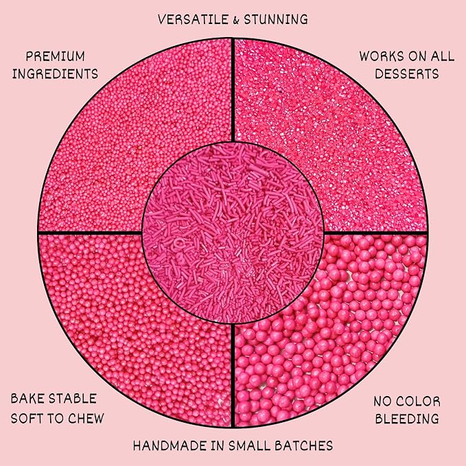 Confect Barbie Playtime Sprinkles Mix – Hot Pink Pearl Dragees, Jimmies & Sparkling Sugar – Assorted Pack of 5 Edible Sprinkles for Cake & Cupcake Decorating, Birthday Parties & Baking Fun | Vegan, Gluten-Free, Nut-Free, Soy-Free, Dairy-Free - 5 Oz