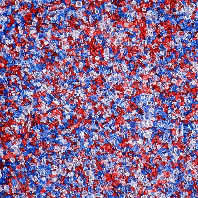 4th of July Sanding Sugar Sprinkles, 4.6 oz Edible Red White and Blue Sparkling Sugar Crystals for Baking Topping, Cupcake, Cookie, Ice Cream & Cake Decorating, Patriotic Party Holiday Supplies