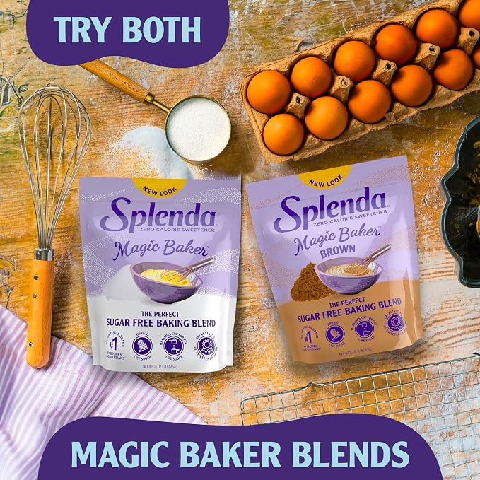 SPLENDA Magic Baker Zero Calorie Plant Based Granulated Baking Blend with Stevia, Erythritol and Allulose – Zero Sugar, Keto Friendly, 1lb (16 oz) Pouch (Pack of 1), White