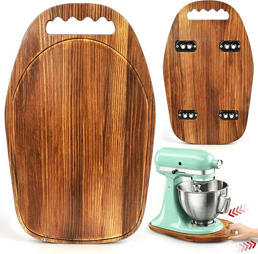 TREWAVE Mixer Slider Mat with 4 Caster Wheels, Pine Wood Sliding Tray Compatible with KitchenA 4.5-5 Qt Tilt-Head Stand Mixer, Kitchen Countertop Storage Accessories, 15.5" x 9.5"