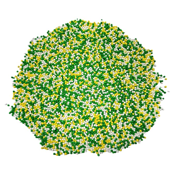 Sentovac 2mm Yellow Green and White Nonpareils Pearl Sugar Sprinkles for Cake Decorating Edible Cake Cupcake 1 Bottle 3.88oz/110g Sprinkles for Decorating
