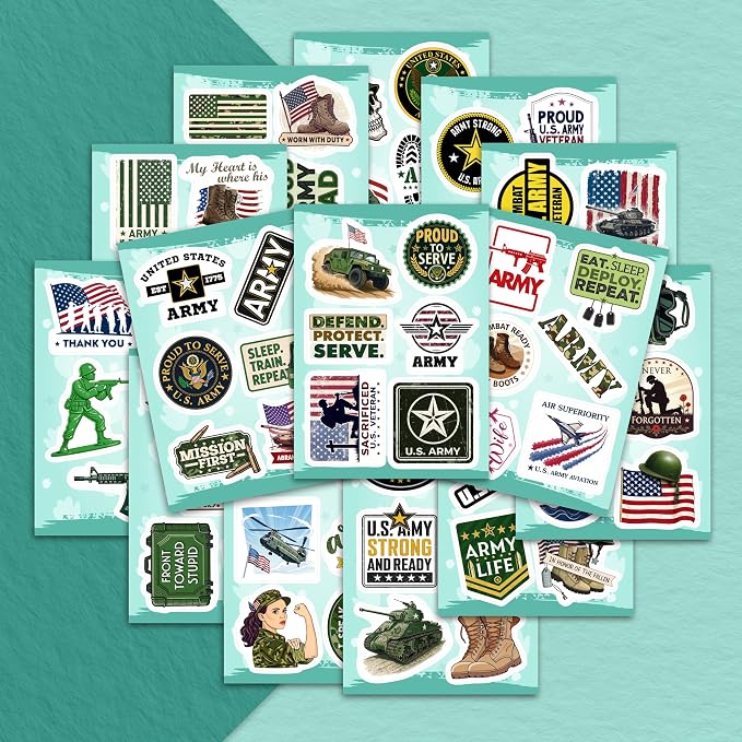 100Pcs Funny Army Stickers and Decals, Military Stickers for Laptop, Water Bottle - Army Gifts, Military Party Supplies - Gift for Women & Men