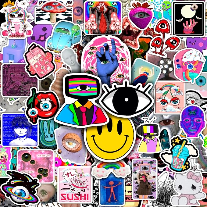 BulbaCraft 100Pcs Weirdcore Stickers, Weird Stickers for Adults, Weird Gifts, Psychedelic Decals, Trippy Decals, Weirdcore Accessories, Gifts for Women & Men